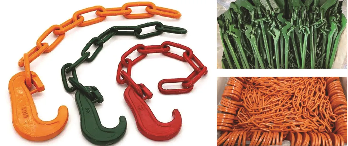 Lashing binding chain 20Mn2 25MnV alloy steel powder coated orange green cargo securing